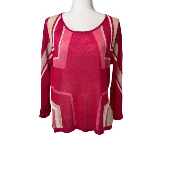 Gerard Darel Pink Linen Top Size 3‎ US Size Medium Geometric Lightweight - Picture 1 of 9
